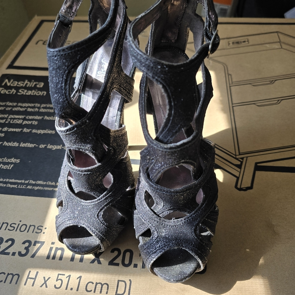 Black glitter heels